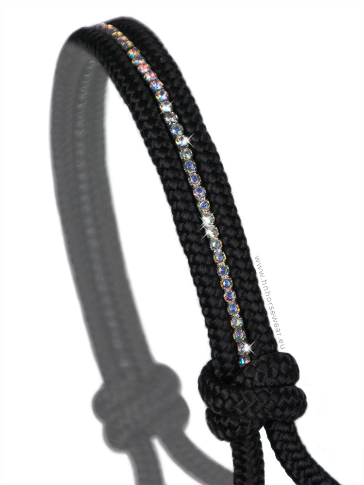 AB crystal rhinestone inlay black rope halter noseband