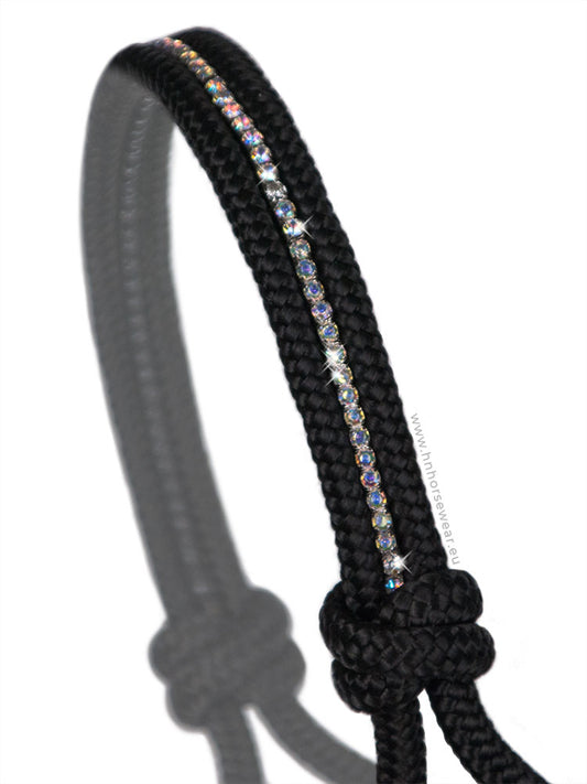 AB crystal rhinestone inlay black rope halter noseband