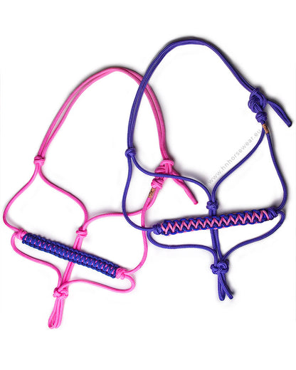 pink and purple rope halters with cobra and dragon braided noseband