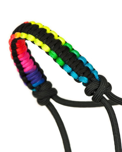 Charcoal rope halter with Neon Rainbow/Black noseband