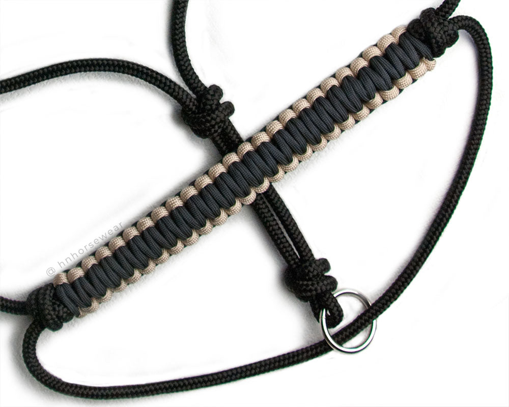 Black onyx sliding ring rope halter - nickel ring - Dreamdust/Anthracite noseband